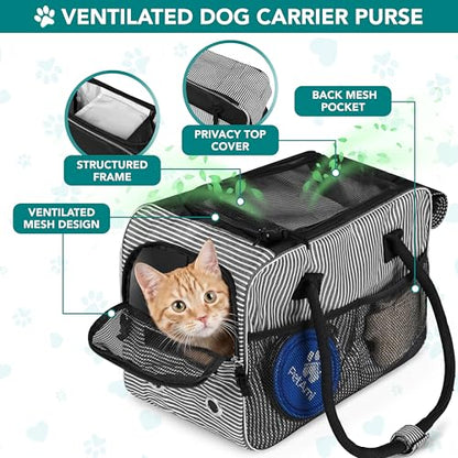 PetAmi Dog Purse Carrier for Small Dogs Cats, TSA Airline Approved Soft-Sided Pet Carrier with Pockets, Ventilated Travel Tote Bag with Bed & Shoulder Strap, Puppy Kitten, Max 12 lbs, Stripe Black - color: Stripe Black