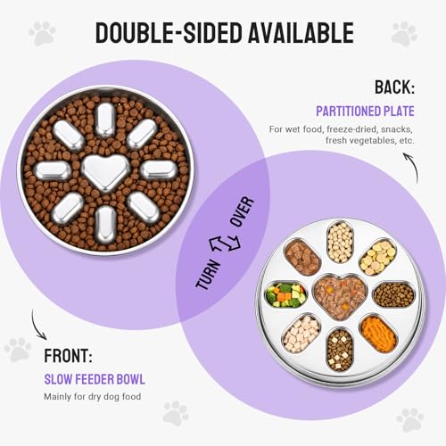 2 Pcs Slow Feeder Dog Bowl, 2 Cups Stainless Steel Dog Slow Feeder Food Bowl for Puzzle Maze Medium Small Dogs or Cat to Eat Slowly, Pet Supplies Dishwasher Safe