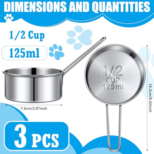 Qinyoung 3 Pack 1/2 Measuring Cups 1/2 Dog Cat Food Stainless Steel Scoop Cup with Handle Portion Control for Wet and Dry Ingredients for Dog Cat Bird