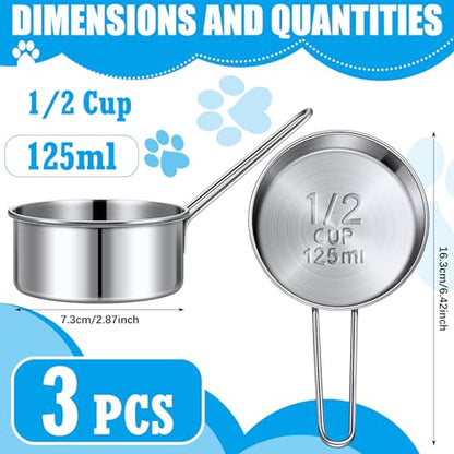 Qinyoung 3 Pack 1/2 Measuring Cups 1/2 Dog Cat Food Stainless Steel Scoop Cup with Handle Portion Control for Wet and Dry Ingredients for Dog Cat Bird