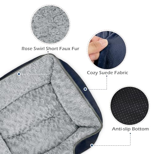 INVENHO Small Dog Bed Rectangle Washable Orthopedic Soft Calming Sleeping Durable Pet Cuddler with Anti-Slip Bottom - color: Navy, size: S(20"x 19"x 6")