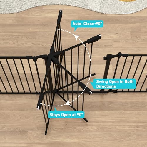 74" Wide Baby Gate Metal Safety Playpen - Fireplace Fence for Toddler/Pet/Dog, 3-Panel,30" H, Black - size: 74" Wide, 3-Panel (30" H)