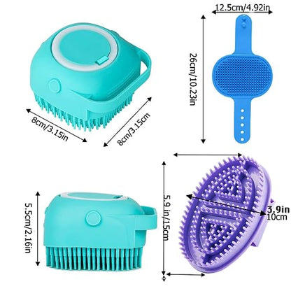 3PCS Dog Bath Brush, Dog Shampoo Brush Dog Scrubber for Bath, No Slipping Pet Shower Grooming Massaging Washing Brush with Adjustable Ring Handle for Short & Long Haired Dogs/Cats (Blue)