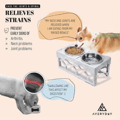 AVERYDAY Elevated Dog Bowls, 4 Height Adjustable Stand for Small and Medium Dogs, Raised Dog Feeder Holder with 2 Stainless Steel Food and Water Bowls, Anti-Slip Base Tall Feeding Station - color: Marble grey stand + 2 food bowls, size: Small