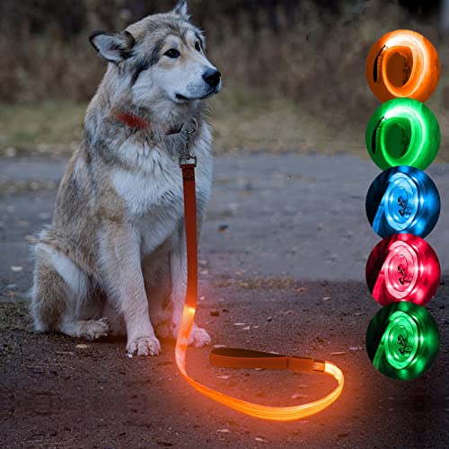 Candofly LED Dog Leash Rechargeable, 4 Ft Glow in The Dark Light Up Dog Leash, Nylon Reflective Dog Rope with Light for Small Medium Large Dogs (Orange) - color: Orange