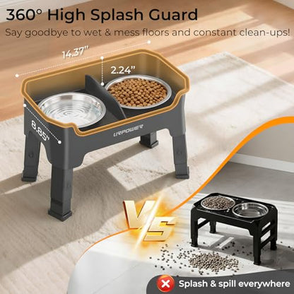URPOWER Mess Proof Elevated Dog Bowls 4 Height Adjustable Raised Bowl Stand with 2 Stainless Steel Dog Bowls Non-Slip Food and Water Bowl Set for Small Dogs, Grey - color: Grey, size: Small