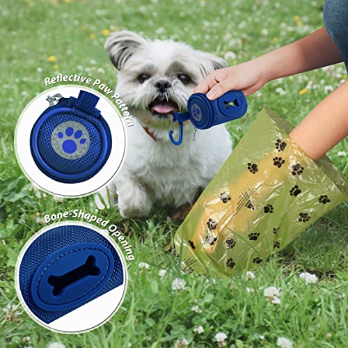 FURHAB Dog Poop Bag Holder for Leash Doggie Waste Bag Dispenser Soft Fabric Puppy Potty Carrier Small Doggy Zipper Pouch with Carabiner Clip 1680D Nylon Oxford with 1 Roll of Pet Trash Bag, Royal Blue - color: Royal Blue