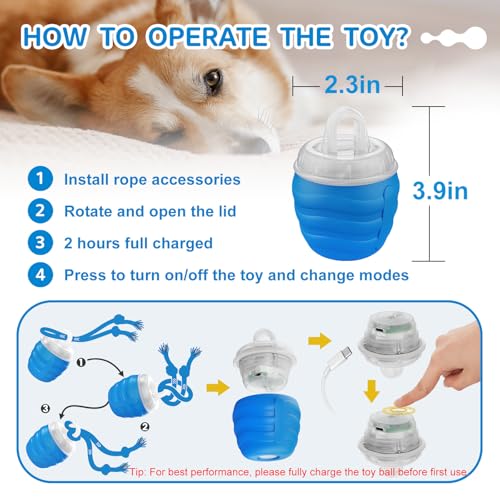 Interactive Dog Toys, [2026 Newly Upgraded] Interactive Dog Ball for Medium/Large Dogs, Automatic Moving Dogs Toy Wicked Ball for Boredom & Training, Play Music, USB Rechargeable(Blue)