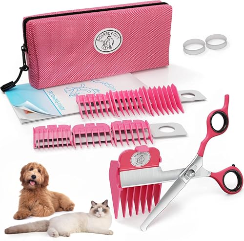 SCAREDY CUT Silent Pet Grooming Kit for Dog, Cat and All Pet Grooming - A Quiet Alternative to Electric Clippers for Sensitive Pets (Right-Handed Pink) - color: 16pc Right-handed Pink