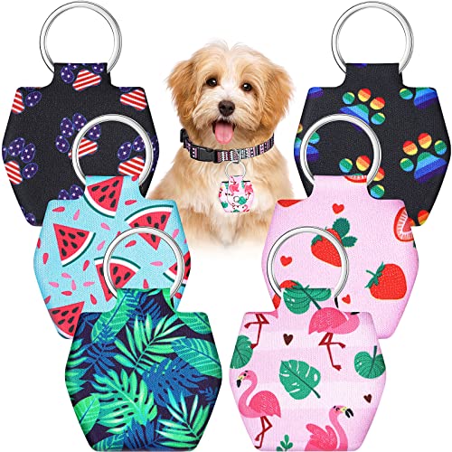 6 Pieces Dog Tag Silencer Dog Tag Cover Portable Pet ID Soundless Silencer Bag with Rings Quiet Bag Protector for Pets(Summer Style) - style: Summer Style