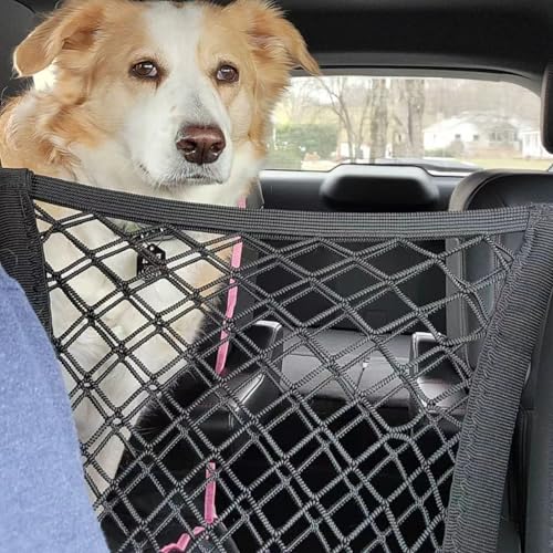 Dog Car Net Barrier Pet Barrier with Auto Safety Mesh Organizer Stretchable Storage Bag Universal for Cars, SUVs -Easy Install (L-for SUV) - size: L-for SUV