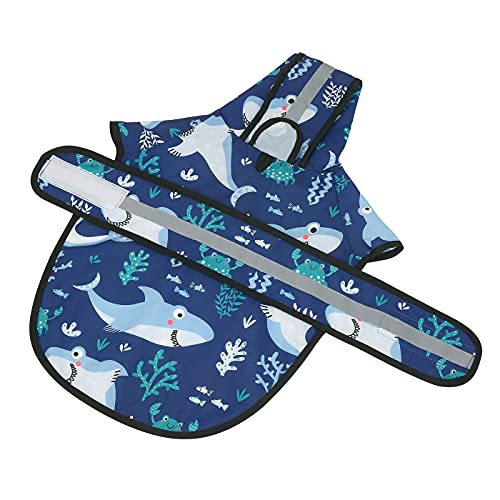 HDE Dog Raincoat Jacket Reflective Adjustable Hooded Pet Poncho Rain Coat with Leash Hole for Small to X-Large Dogs Sharks - S - color: Sharks, size: Small