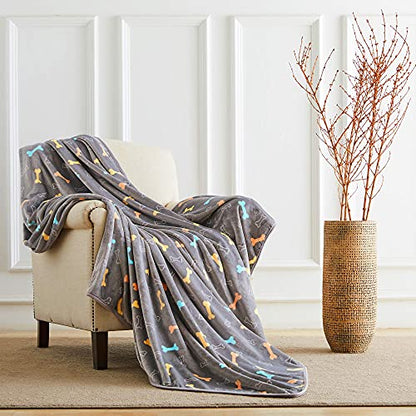 Allisandro Luxurious Dog Blanket, 350 GSM Super Fuzzy Microplush Fleece Pet Blankets for Small Medium Large Dogs and Cats, Grey Bone, 64 x 40 Inches - color: Grey Bone, size: 64" x 40"