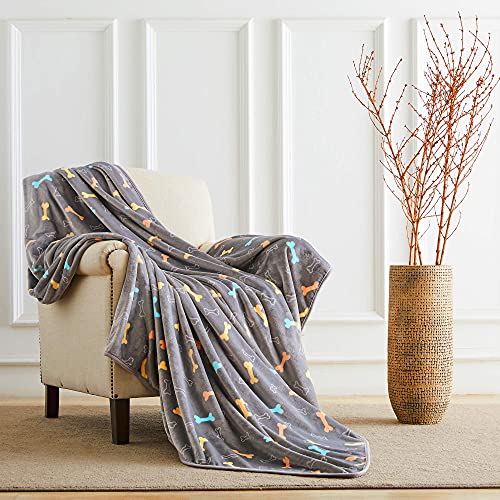 Allisandro Luxurious Dog Blanket, 350 GSM Super Fuzzy Microplush Fleece Pet Blankets for Small Medium Large Dogs and Cats, Grey Bone, 64 x 40 Inches - color: Grey Bone, size: 64" x 40"