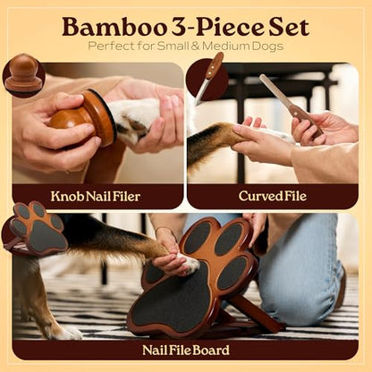 Dog Scratch Board – Bamboo 3-Piece Set for Small & Medium Dogs, Includes Nail File Board, Door Knob Nail Filer & Curved File – Reinforced Durable Design, Non-Slip Training Pad