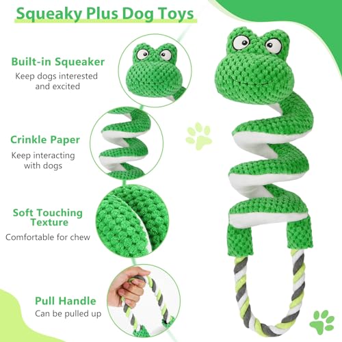 Letsmeet Interactive Squeaky Dog Toys with Pull Rope, Large Dog Tug of War Toy, Plush Puppy Chew Toys for Dental Health, Great for Small, Medium and Big Dogs - color: Green