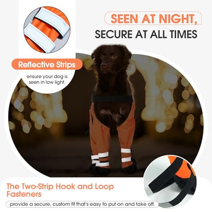 Pezluxe Dog Suspender Boots, Waterproof Anti-Slip Dog Rain Boots with Adjustable Strap for Small Medium Large Dogs, Reflective Paw Protector Dogs Booties for Outdoor Walking,Rain Snow Hiking,Orange, S - size: S