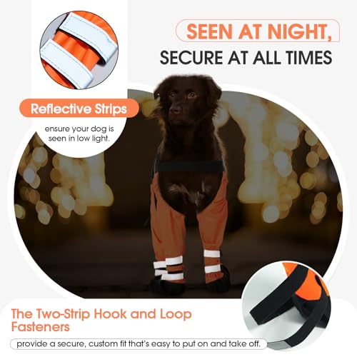 Pezluxe Dog Suspender Boots, Waterproof Anti-Slip Dog Rain Boots with Adjustable Strap for Small Medium Large Dogs, Reflective Paw Protector Pet Shoes for Outdoor Walking, Rain Snow Hiking, Orange, XL - size: XL