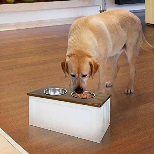 Casual Home Pet Feeder Storage Stand for Dogs - Medium to Large Breeds - color: Warm Brown, White (New)