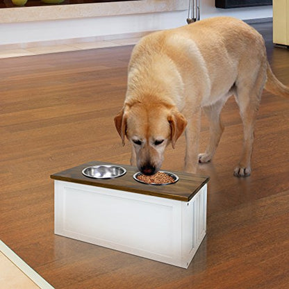 Casual Home Pet Feeder Storage Stand for Dogs - Medium to Large Breeds - color: Warm Brown, White (New)