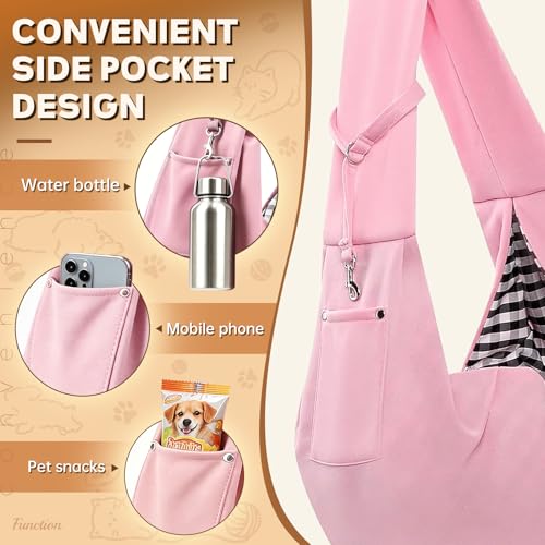 Pet Sling Carrier Bag, Hands-Free Shoulder Strap, for Small Dogs and Cats, Black (Black) (Pink) - color: Pink