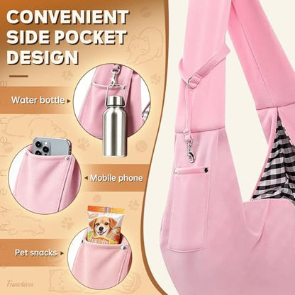 Pet Sling Carrier Bag, Hands-Free Shoulder Strap, for Small Dogs and Cats, Black (Black) (Pink) - color: Pink