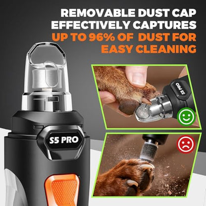 Whisper Quiet Dog Nail Grinder with 4 LED Lights, Safe & Stress-Free for Sensitive Dogs Cats of All Breeds & Sizes, 3 Grinding Bits, 3-Speed, Pet Nail Trimmers, Rechargeable Painless Grooming Kit - color: Black