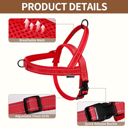 No Pull Dog Harness and Leash Set-Reflective Vest with Handle&5FT Dog Leash with Car Seatbelt Clip,Breathable Mesh&Quick Fit Dog Harness Easy for Medium Large Dogs Training Walking(Red,M) - color: Reflective-Red, size: M:Belly Chest-22.4''-27.6''