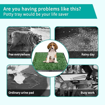 Dog Grass Pad with Tray - 35"X22.6" Indoor/Outdoor Artificial Turf Potty Training Mat for Large Dogs, Portable Dog Litter Box for Balcony/Patio, Washable Reusable Pee Pad and Fake Grass for Dogs - size: 35"×22.6"