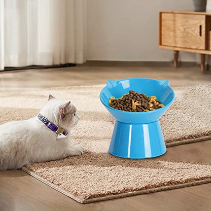 Detachable Elevated Cat Bowls, 15° Tilted Raised Cat Food Bowl Anti-Vomiting,Whisker Friendly, Adjustable Large Cat Dishes Extra Wide for Protecting Spine, Adult Kitten (Blue) - color: Blue