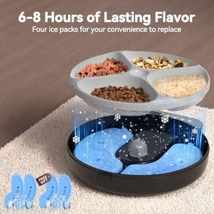 Automatic Cat Feeder Wet Food,Cordless Wet Pet Food Dispenser with 4 Ice Packs,4 Meals Per Day Fresh Food Refrigerated Container,Programmable Timed Battery Operated Auto Feeder for Kitten(Black)