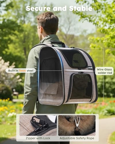 pecute Cat Backpack Expandable, Cat Backpack for Cat with Breathable Window - color: Brown, size: 12.6"L x 10.2"W x 16.5"H