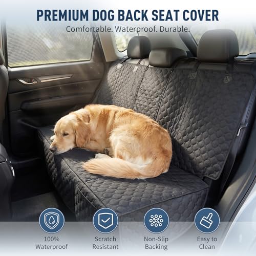 Dog Car Seat Cover, Back Seat Cover for Dog Pet Car Seat Universal Waterproof Scratch Proof Nonslip Durable Soft Pet Backseat Protector for Cars Trucks & SUVs (Black)
