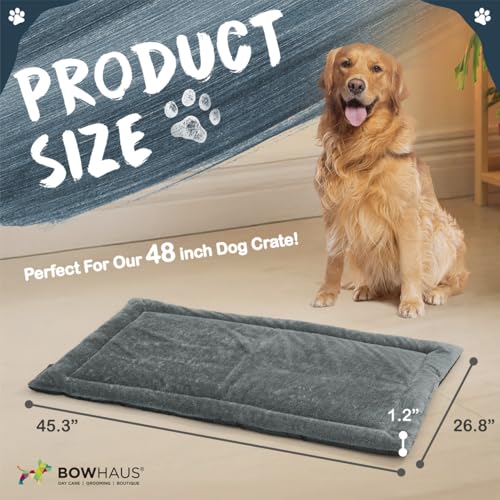 BOWHAUS 45.3" x 26.8” Machine-Washable Fluffy Dog Bed for 48" Kennel, Soft Crate Mat with Non-Slip Bottom, Cozy Pet Pad for Sleeping, Large Dog Kennel Flat Bed - size: 45.3" x 26.8" x 1.2"