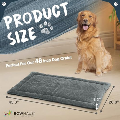 BOWHAUS 45.3" x 26.8” Machine-Washable Fluffy Dog Bed for 48" Kennel, Soft Crate Mat with Non-Slip Bottom, Cozy Pet Pad for Sleeping, Large Dog Kennel Flat Bed - size: 45.3" x 26.8" x 1.2"