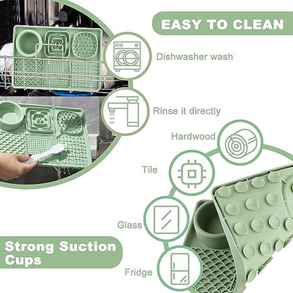 Lick Mat for Dogs, Slow Feeder Licking Mat with Suction Cups for Food and Water, Silicone Feeding Mat Perfect for Anxiety Relief Suitable for Butter Food Yogurt Peanut (Green)
