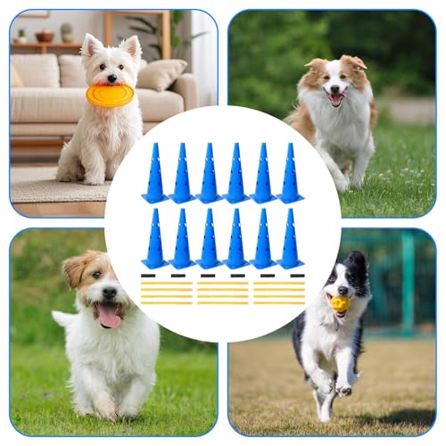 Dog Agility Course Backyard Set, with Adjustable Jump Heights, 38cm, Dog Agility Hurdle Cone Set with Height Adjustable Crossbar, Pet Training Equipment, Quick Setup and Storage, for Obedience