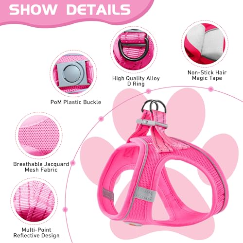 Soft Mesh Dog Harness and Leash Set, No Pull Puppy Harness and Leash Set, Reflective Step in Harness for Small Medium Dogs, Easy Walk Escape Proof Vest Harnesses (Rose Red, S) - color: Rose Red, size: S