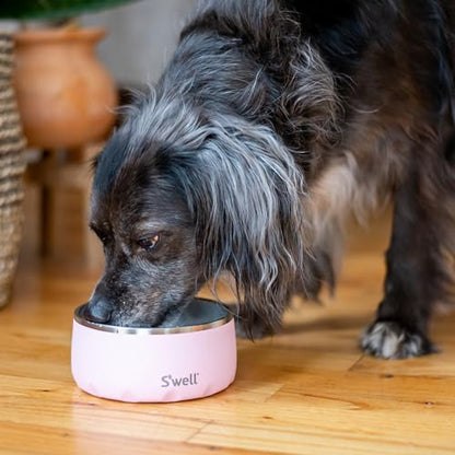 S'well Stainless Steel Pet Bowl, 16oz, Pink Topaz, for Small to Medium Size Dogs, Mess Free Design with Non Slip Rubber Bottom, Dishwasher Safe, BPA Free - color: Pink Topaz, size: 16 oz