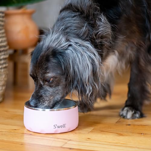 S'well Stainless Steel Pet Bowl, 16oz, Pink Topaz, for Small to Medium Size Dogs, Mess Free Design with Non Slip Rubber Bottom, Dishwasher Safe, BPA Free - color: Pink Topaz, size: 16 oz
