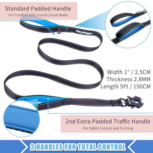 Strong Heavy Duty Dog Leash - 5ft Reflective Nylon Training Leash with Soft Padded Double Handle & Auto Lock Frog Clip - Safety Traffic Control for Large Medium Small Dogs No Pull Walk Black Blue,5ft - color: Black Blue, size: 5FT x 1" x 2.8MM