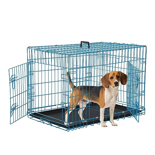 Foldable Dog Crate, 30 Inch, Blue, Portable, Easy to Clean, Safe and Secure Construction, Ideal for Travel and Indoor Use - color: Blue, size: 30 inch
