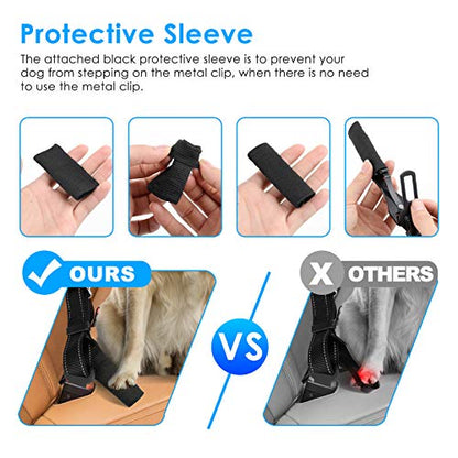 URPOWER 3-in-1 Dog Seat Belt for Car, 2 Pack Adjustable Bungee Dog Car Harness with Seatbelt Buckle & Latch Hook, Reflective & 360° Swivel Heavy Duty Pet Safety Belts for Dogs and Cats - color: Black