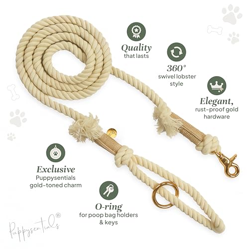 Braided Cotton Rope Dog Leash for Medium & Large Dogs – Enjoy Tangle-Free Walks with Soft Comfortable Grip & Reliable Control – Durable for Daily Walks, Training & Special Moments - Vanilla - color: Vanilla