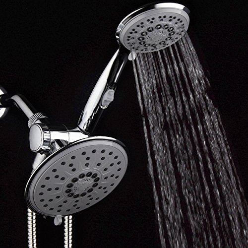 30-Setting 6 Inch Rain Shower Head with Handheld Shower Combo featuring Patented ON/OFF Pause Switch by Hydroluxe - Use Each Showerhead Separately or Both Together! Premium Chrome Finish - color: Gray Face