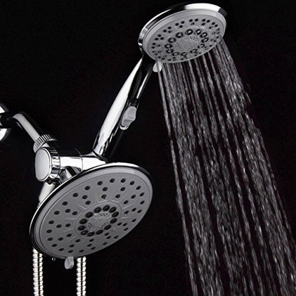30-Setting 6 Inch Rain Shower Head with Handheld Shower Combo featuring Patented ON/OFF Pause Switch by Hydroluxe - Use Each Showerhead Separately or Both Together! Premium Chrome Finish - color: Gray Face