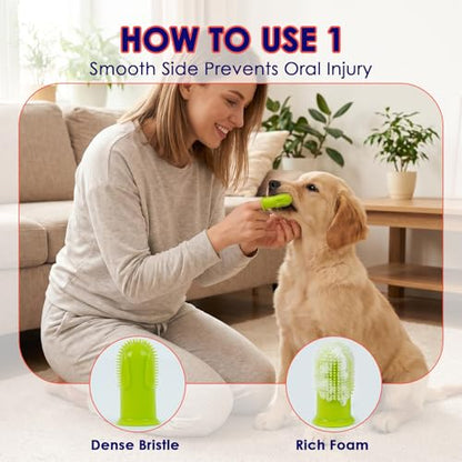 Dog Finger Toothbrush 2 Pack, Small & Large Sizes for Better Finger Fit, Soft Food Grade Silicone Dog & Cat Toothbrush, 180° Bristles for Plaque & Tartar Removal, Pet Teeth Cleaning & Bad Breath Care