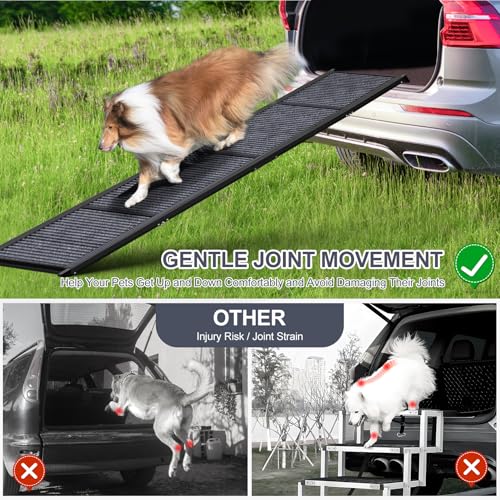 Upgraded Dog Ramp for Car 71" X-Long & 20" Wider Folding Dog Ramps for Large Dogs with Non-Slip Rug Surface Portable Dog Car Ramp for SUV Car & Truck, Outdoor Dog Ramp Up to 270 LBS - size: Upgraded 71" L x 20" W