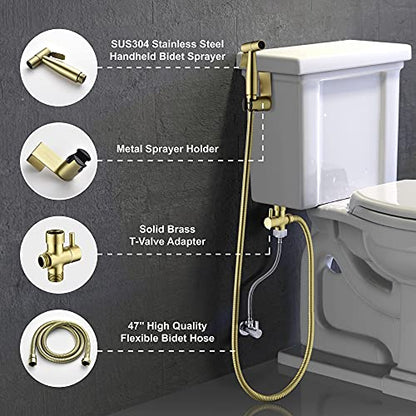 SHAMANDA Handheld Bidet Sprayer for Toilet, Stainless Steel Baby Cloth Diaper Sprayer Kit, Bathroom Toilet Bidet Attachment Set for Bathing Pets Feminine Hygiene, Brushed Gold BDS01-3 - color: Brushed Gold, style: Cold Water Mode Only