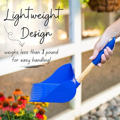 The Coop Scoop® Shelf 2-in-1 Chicken Poop Scooper & Rake – Made in The USA, Durable Sand Sifting Litter Shovel for Chicken Coops & Small Farm Animals (Shelf 10" Handle) - size: SHELF 10" Handle